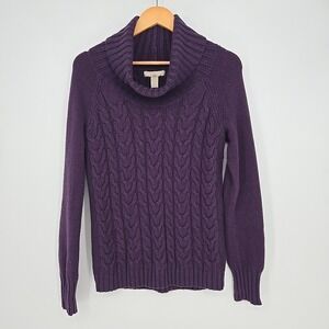 Banana Republic Cable Knit Cowl Neck Sweater Purple Wool Cashmere Womens S